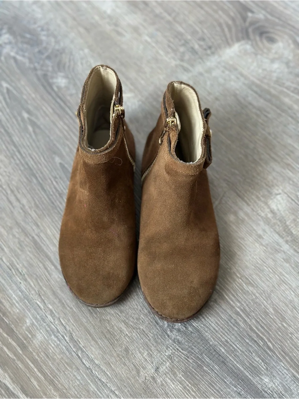 Janie and Jack Chestnut Suede Ankle Booties with Gold Accent